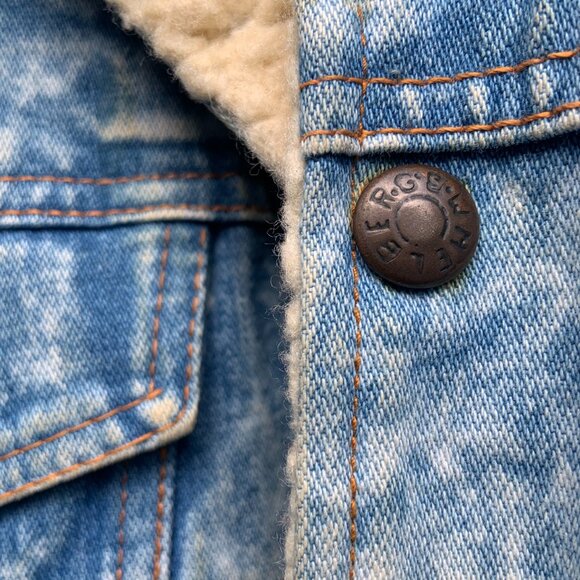 Vintage Acid-Wash Button-Down Coat - Jean Jacket - Denim Fleece Bomber, Men's 34 - Picture 5 of 8
